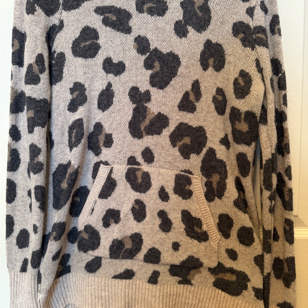 LOFT Gray and Black Crew Neck Sweater with Animal Print